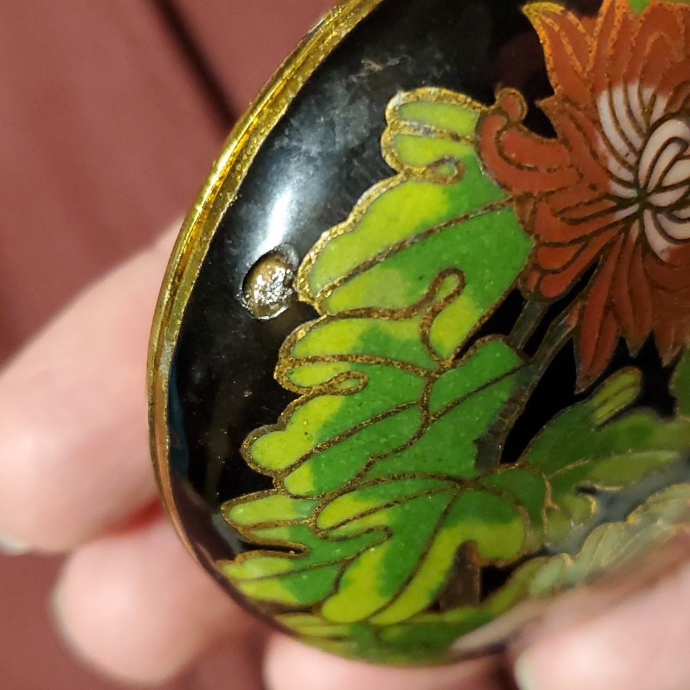 Cloisonné Vintage Enamel Brass Round Ring Pill Trinket Box Lotus Flower Blue - Picture 5 of 9